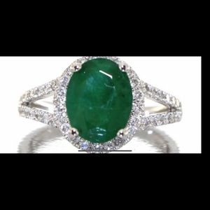 Beautiful 14K White Gold Emerald with Diamonds